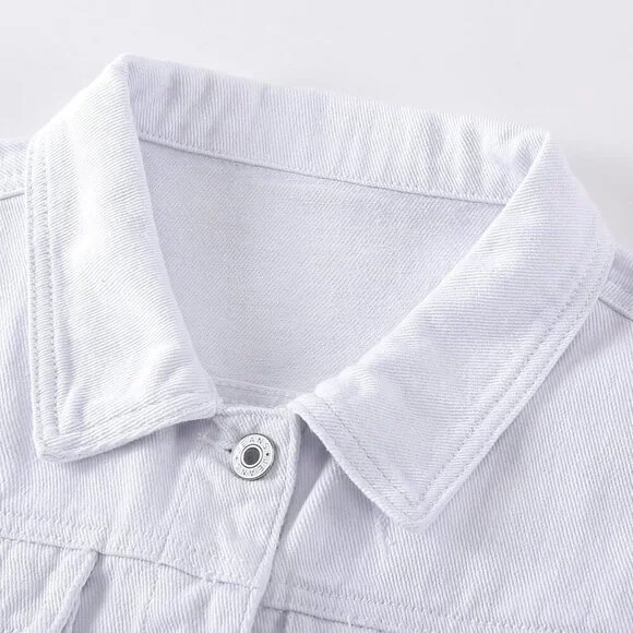 Women's Jean Jacket Distressed Ripped Denim Jacket Coat with Pockets White